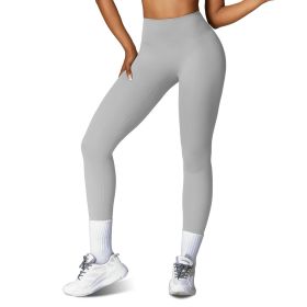 Women's High Waist Workout Leggings Tummy Control Compression Yoga Tight Pants Gym Pants Athletic Running Leggings with 25In Inseam No Front Seam (Color: grey, size: L)